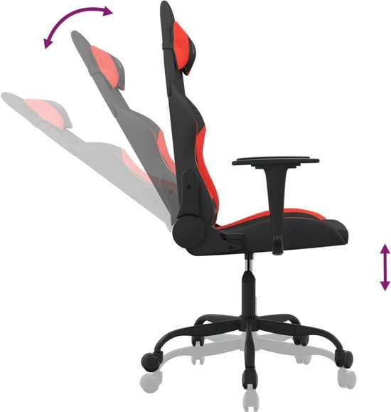 Gaming Stoel - Fauteuil Speelstoel - Comfortabel Gamen - Met Massagefunctie - 65 x 62.5 x 130 cm - Zwart Rood — afbeelding 3