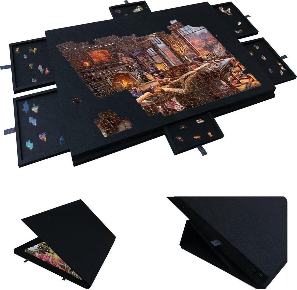 Puzzelbord met Standaard - Puzzeltafel Puzzelmat - Puzzels Maken - Verstelbare Kantelhoek - 90 x 65 cm - Zwart