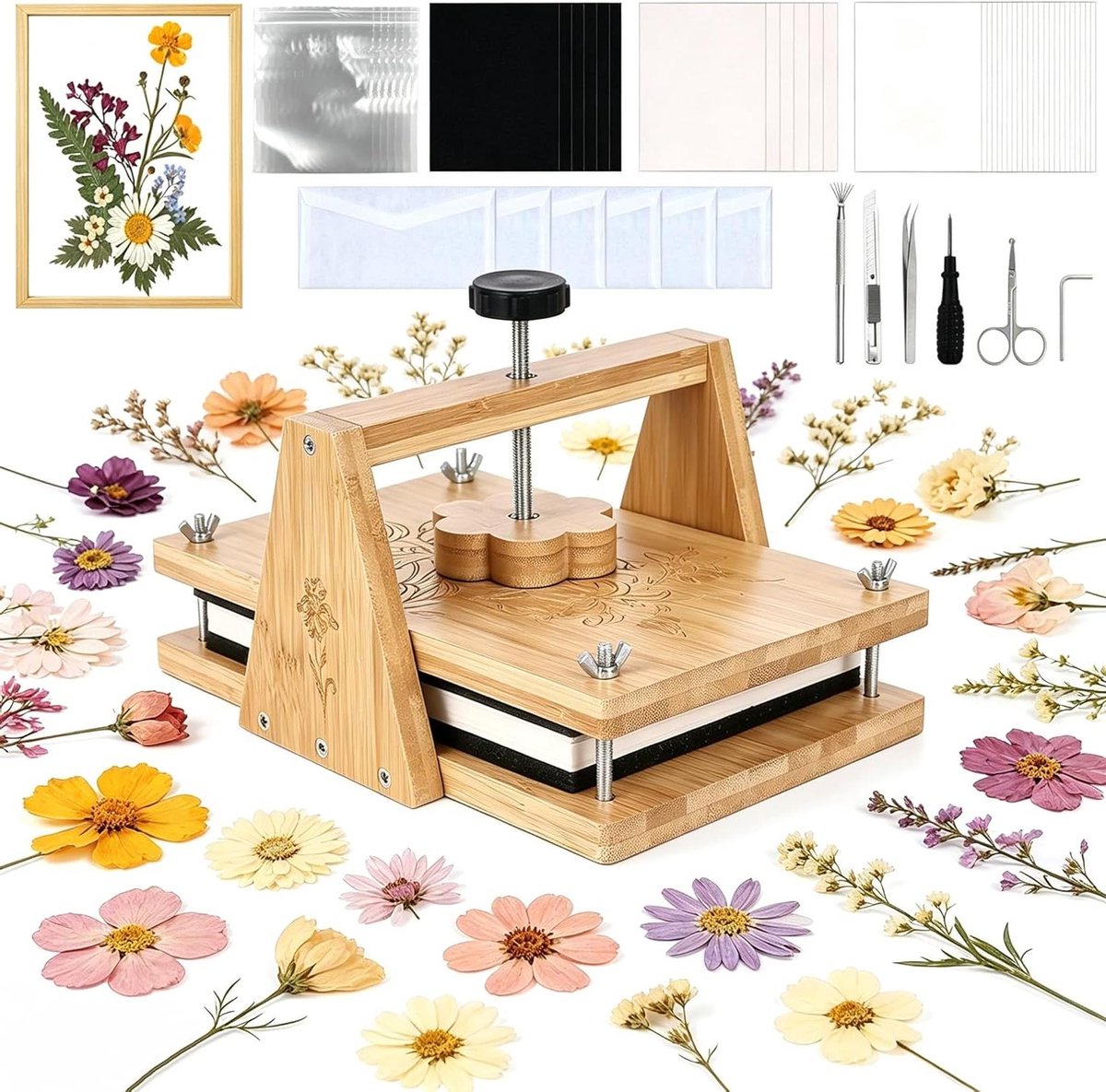 Bloemenpers Hout - Plantenpers Doe-het-zelf - Bloemen Drogen - Extra Groot Formaat - 30 x 20 cm - Houtkleur