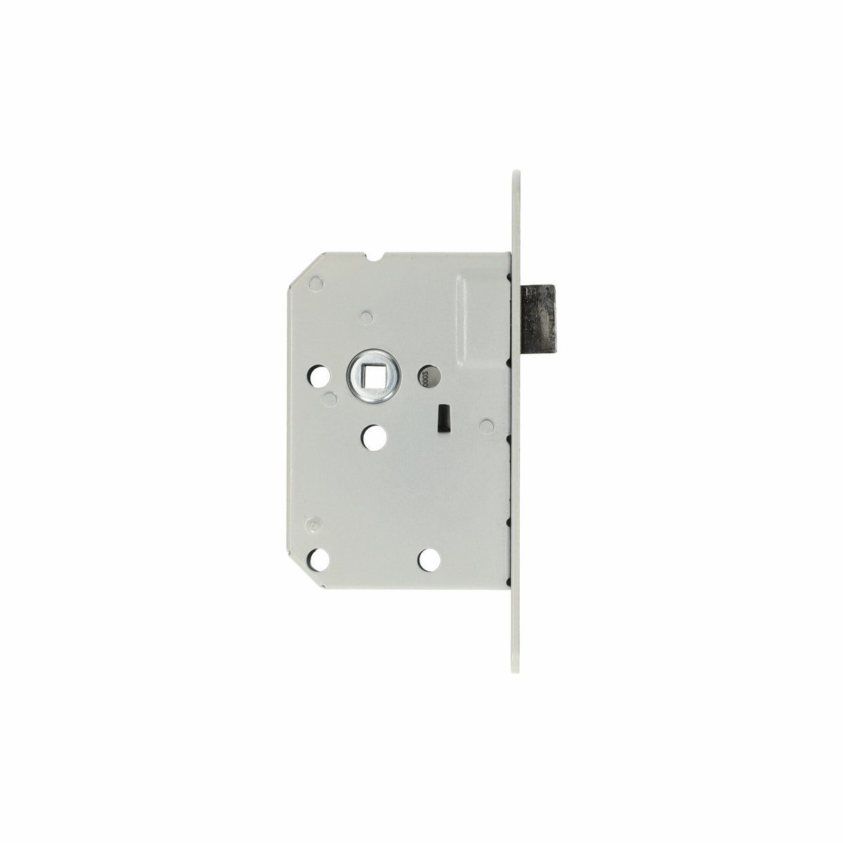 Woningbouw loopslot, voorplaat wit gelakt, doornmaat 50mm, inclusief afgeronde verzinkte sluitplaat