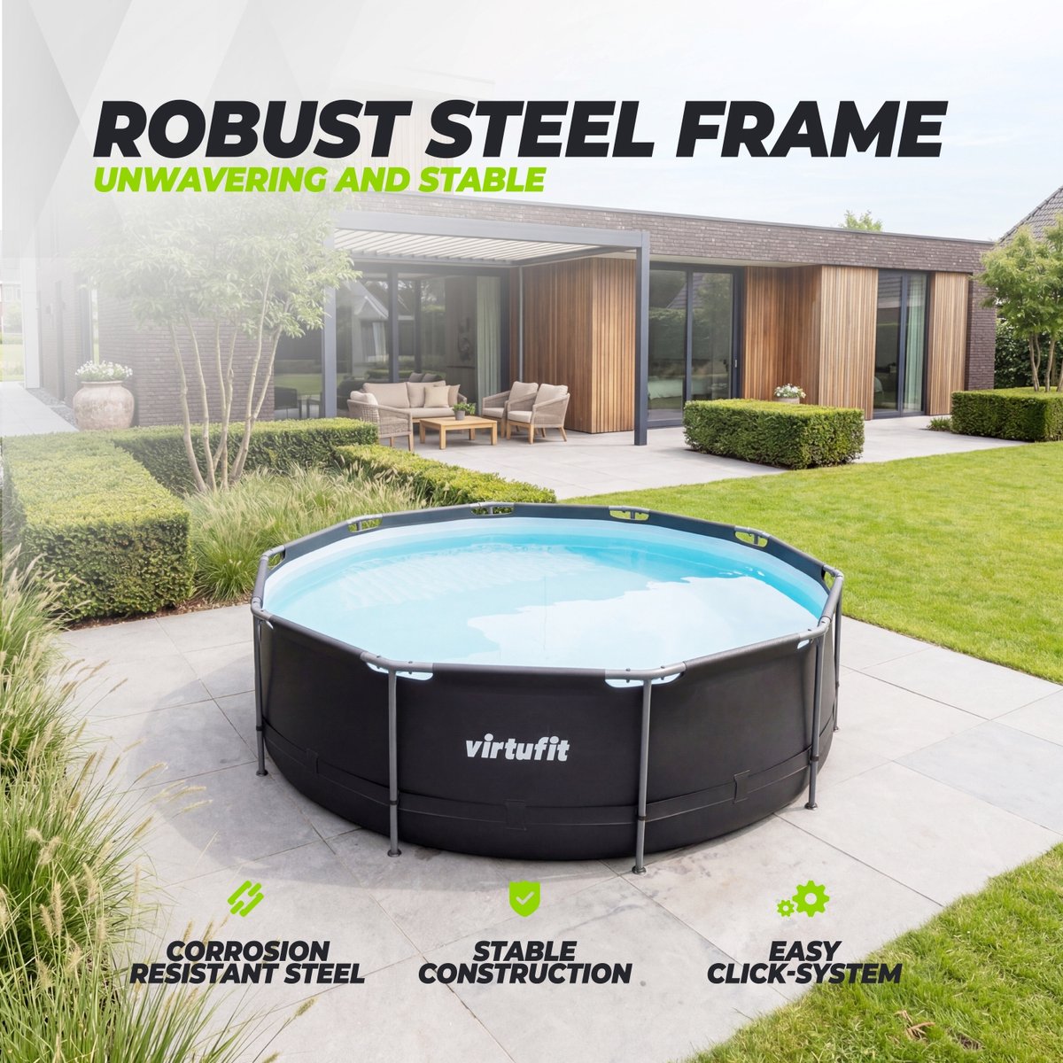 VirtuFit Rond Zwembad Ø366 x 100 cm - Opzetzwembad - Duurzaam & Veilig Stalen Frame - Antraciet — afbeelding 4