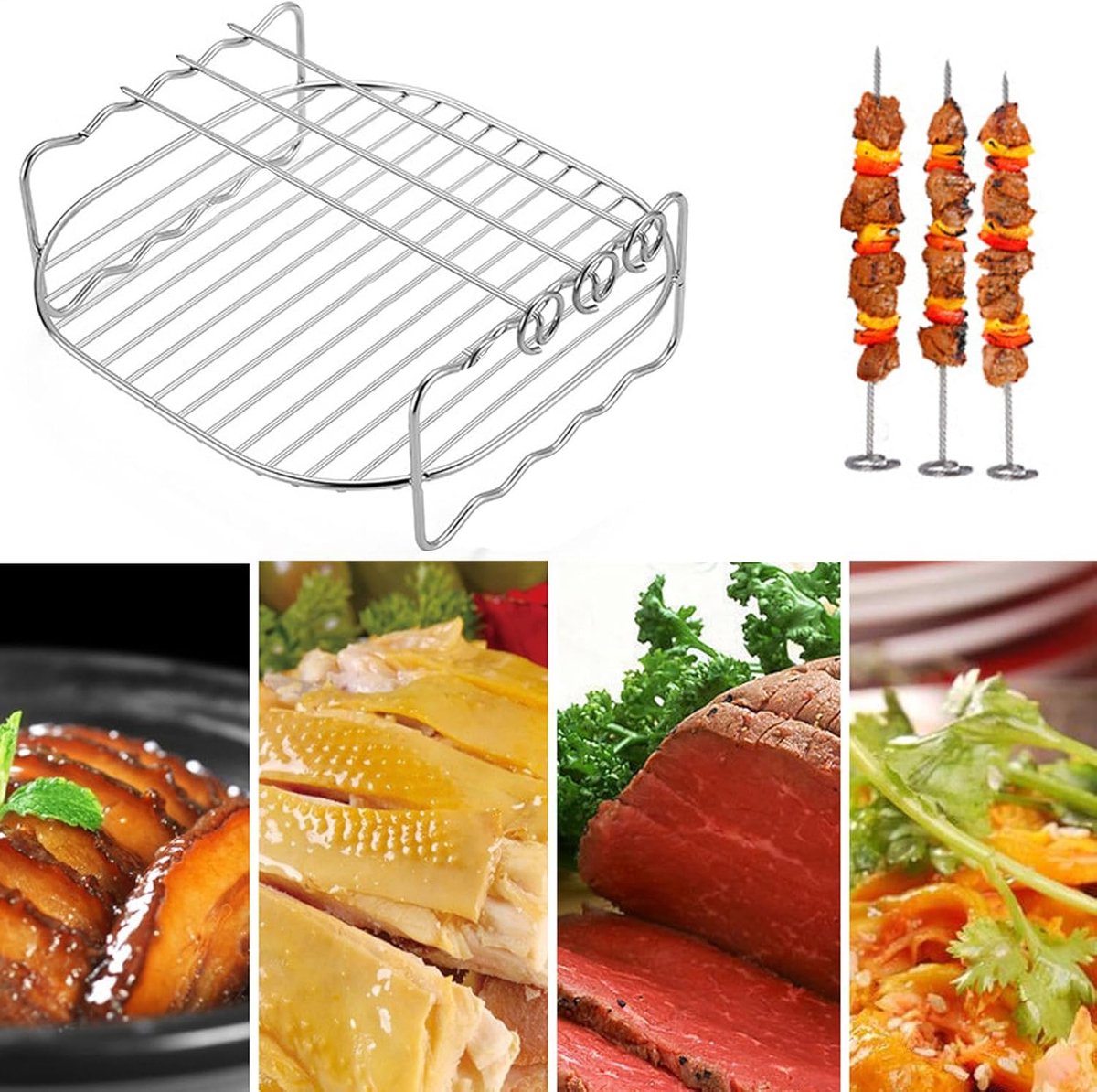 Airfryer Rack - Grill Mand - Dubbel Koken - Dubbele Laag - 6 7 8 Inch - Zilver