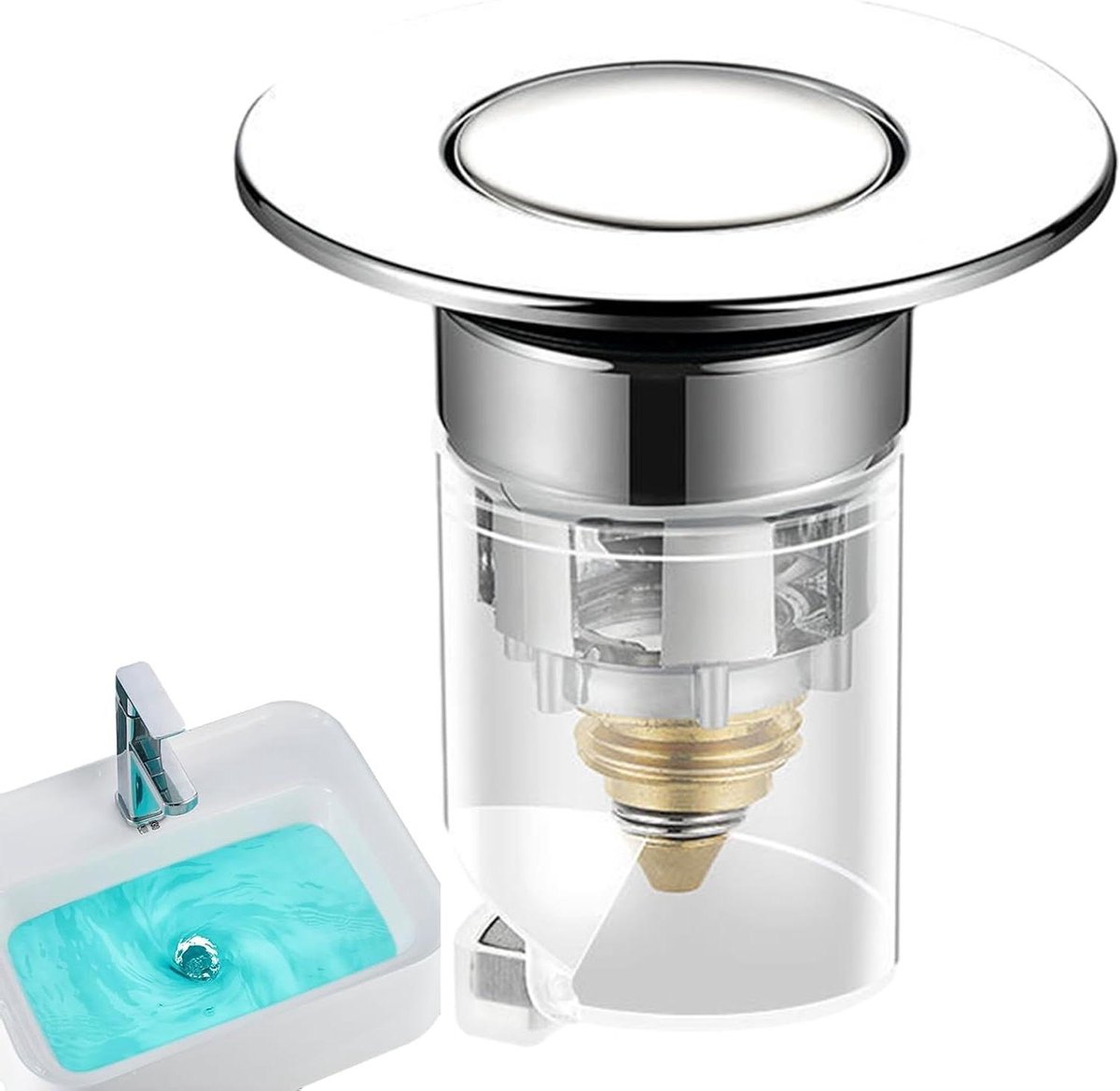 Wastafelstop - Afvoerplug - Afvoer Dichten - Pop-up Mechanisme - 34-4 cm - Zilverkleurig