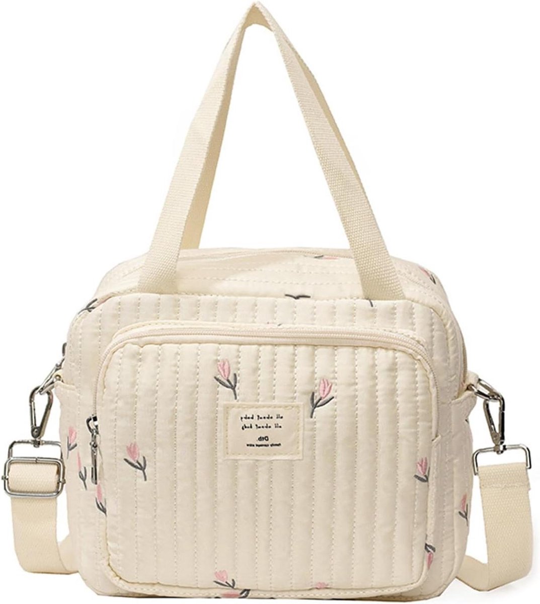 Geborduurde Luiertas - Baby Organizer - Dagelijkse Uitstapjes - Verstelbare Riem - 24 x 24 x 13 cm - Bloemenprint