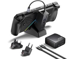 6-in-1 Docking Station met 100W Oplader voor ROG Ally X, Steam Deck en Legion Go - HDMI 4K@120Hz, Gigabit Ethernet, Dual USB A & C, Perfect voor Gaming en Multitasking