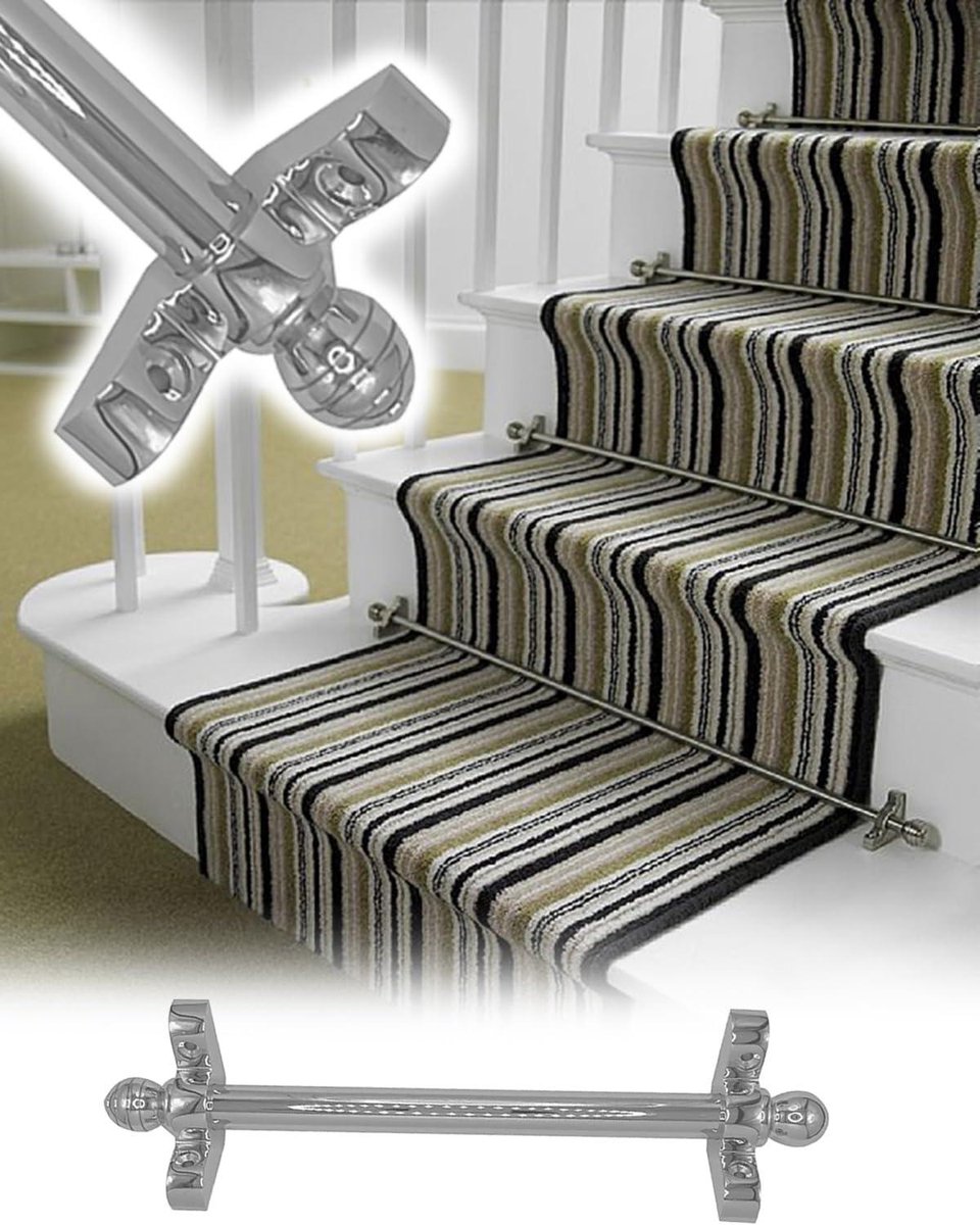Tapijtstangen - Traproede Lopers - Trap Decoratie - Hol Messing Ontwerp - 110 cm - Zilver