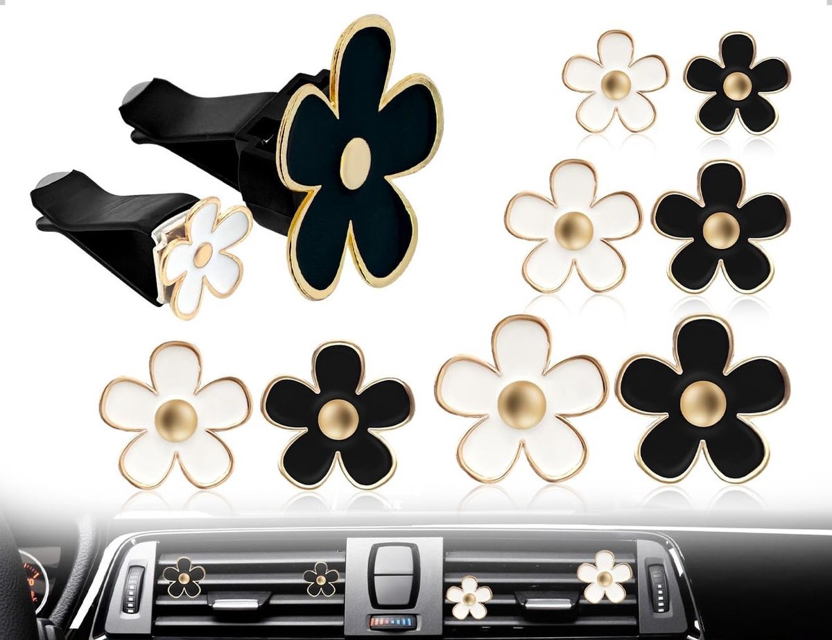 8 x Luchtverfrisser met Madeliefje - Interieuraccessoires voor Auto, Kantoor en Woonkamer, Stijlvolle Decoratie in Zwart en Wit