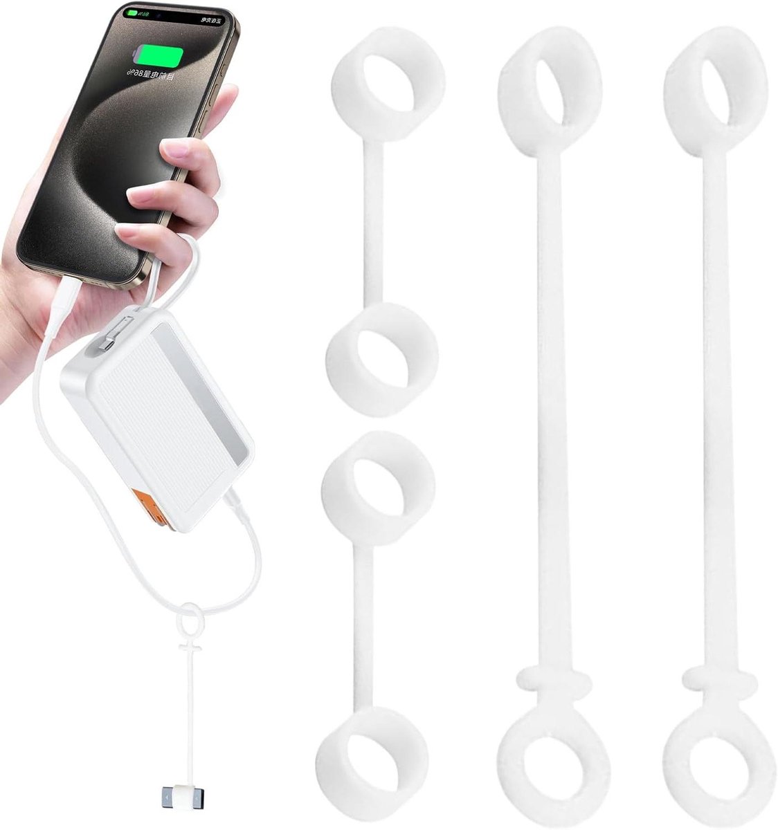 Adapter Houder - Kabel Beschermer - Reizen en Opslag - Verstelbare Riem - 10 x 4 cm - Wit