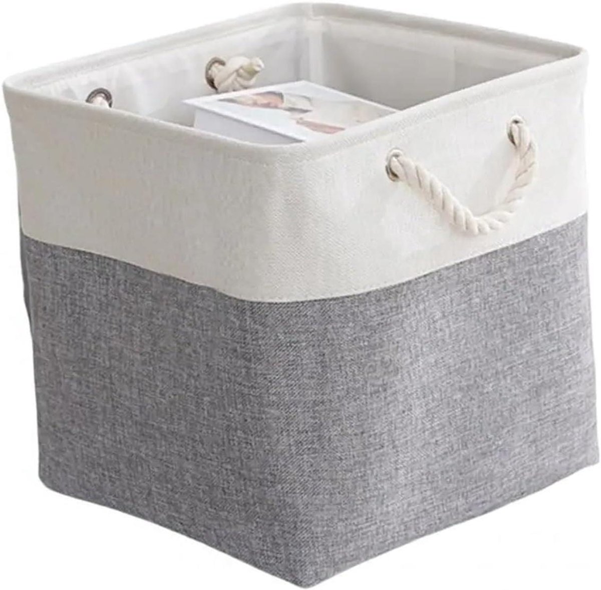 Stoffen Opbergmand - Wasmand Bak - Ruimte Ordenen - Opvouwbaar Ontwerp - 33x33x33 cm - Wit Grijs