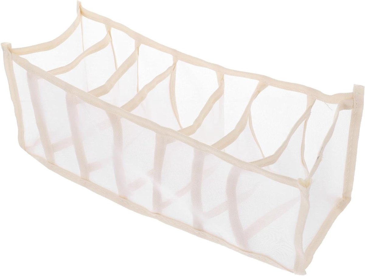 Ondergoed Organizer - Opbergmand Vakken - Thuis Gebruik - Zachte Mesh - 32x12x12 cm - Beige