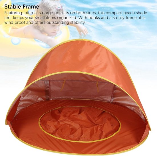 Strandtent Pop-up - Zonnescherm Tent - Gezins Buiten - UV50+ Bescherming Babybadje - 120x80x70cm - Oranje — afbeelding 3