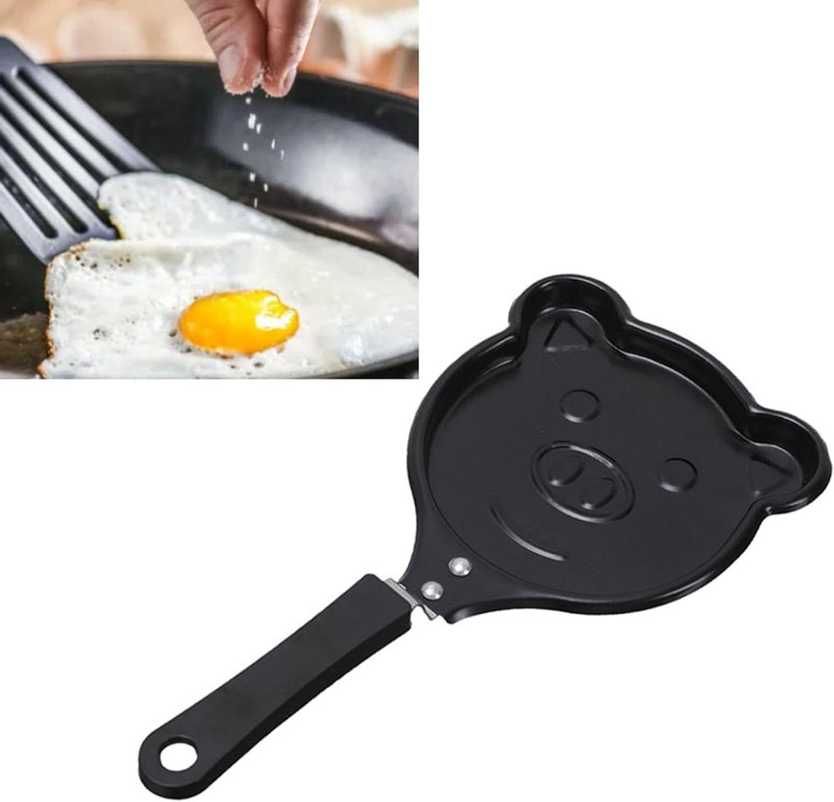 Mini Koekenpan - Eierpan Pannenkoekenpan - Ontbijt Maken - Cartoon Vorm - Compact - Zwart