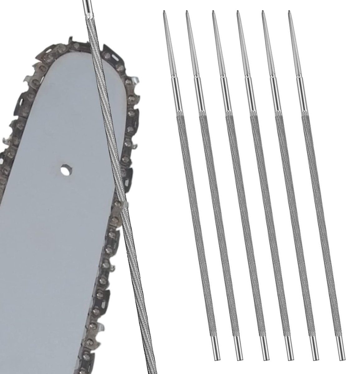 Ronde slijpbestanden voor kettingzagen, 5.2 mm, voor het slijpen van zaagkettingen, grasmaaiers en gereedschap, set van 6 voor het herstellen en optimaliseren van zaagprestaties
