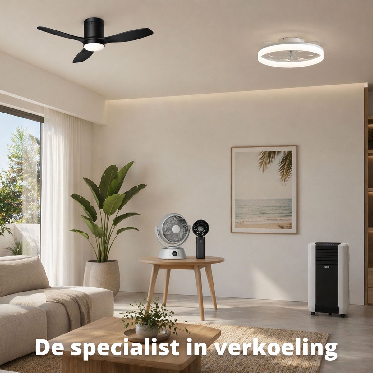 FlinQ Handventilator - Draagbare Ventilator - Mini Fan Oplaadbaar - Kleine Portable Ventilator met USB - Draadloze Tafelventilator - Wit / Blauw — afbeelding 3