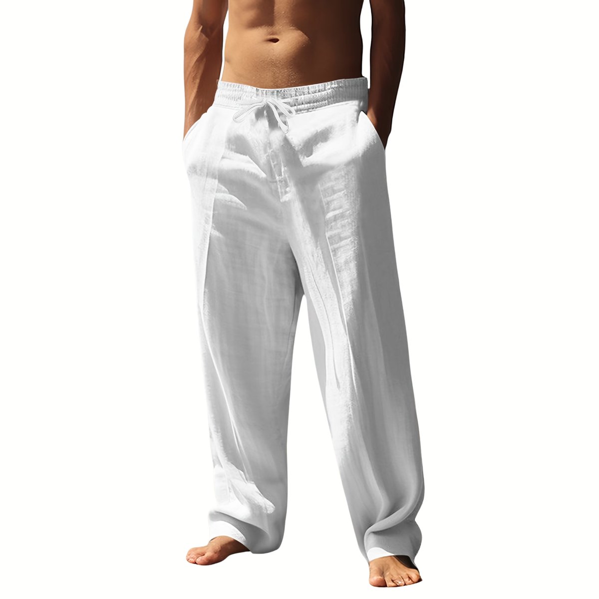 Currero Linnen Broek Heren - Zomerbroek - Volwassenen - Lange Broek - Pantalon - Strandbroek - Zomer - Ibiza Stijl - Wit M