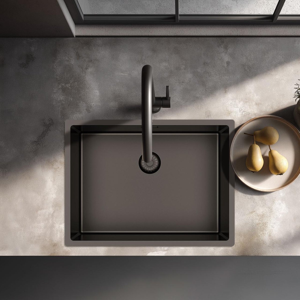 Pure.Sink Comfort PVD Gun metal spoelbak 55x40 cm onderbouw, vlakbouw en opbouw PCM5540-61