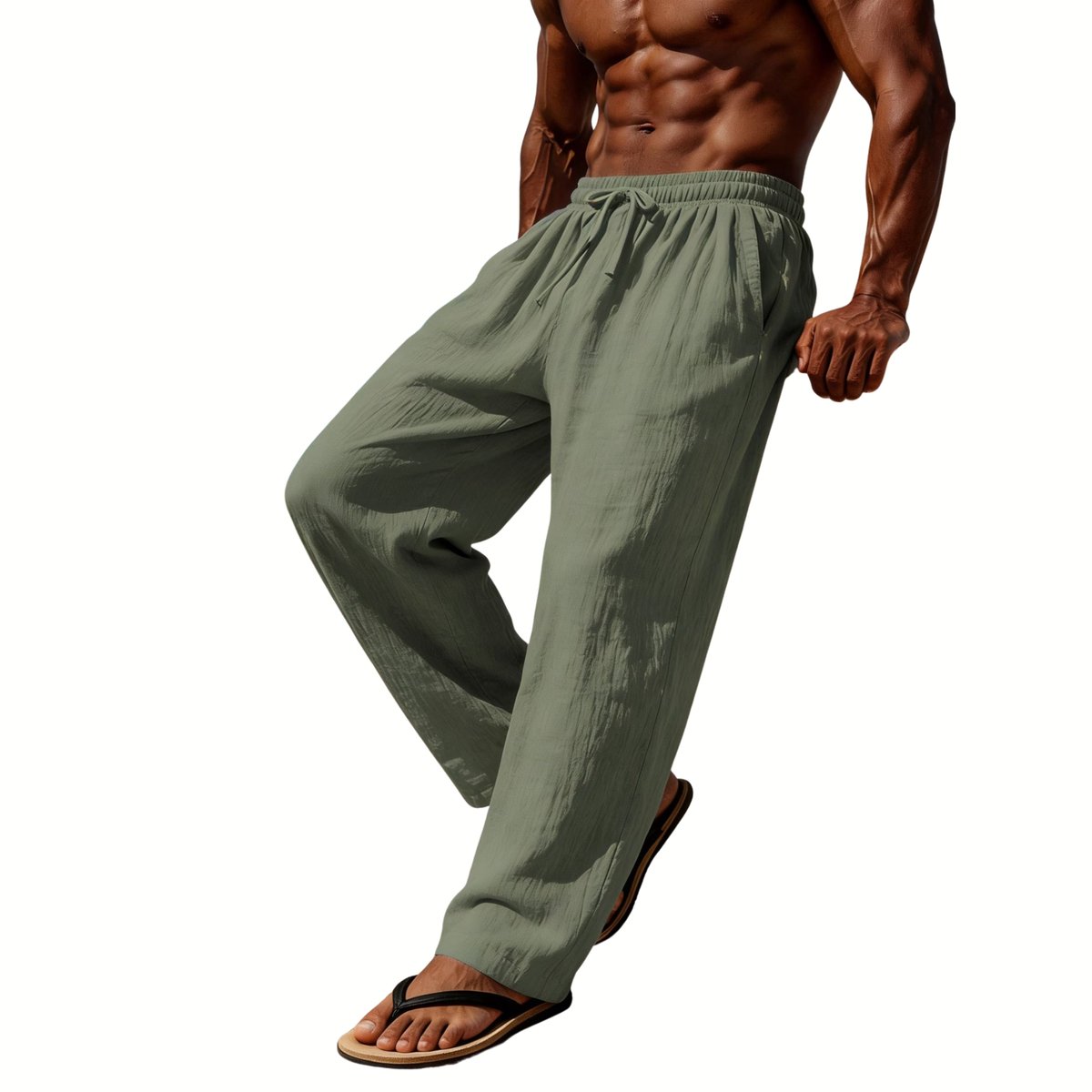 Currero Linnen Broek Heren Zomerbroek Volwassenen Lange Broek Pantalon Strandbroek Zomer Ibiza Stijl Militairgroen Legergroen