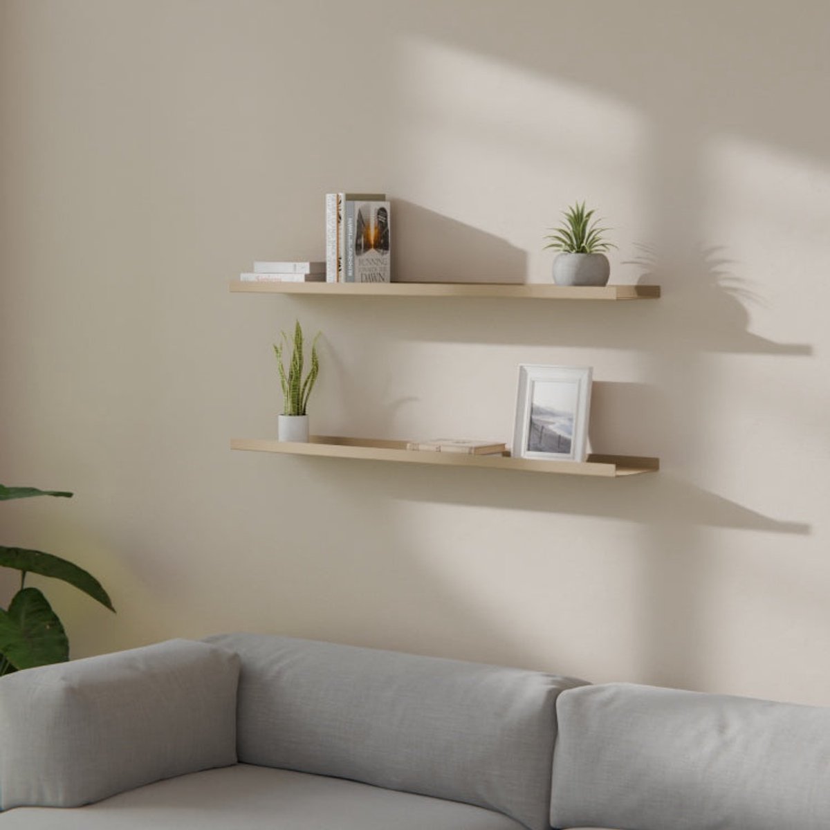 Metalen Wandplank Edge Grijsbeige 100 cm - Kunst van Staal