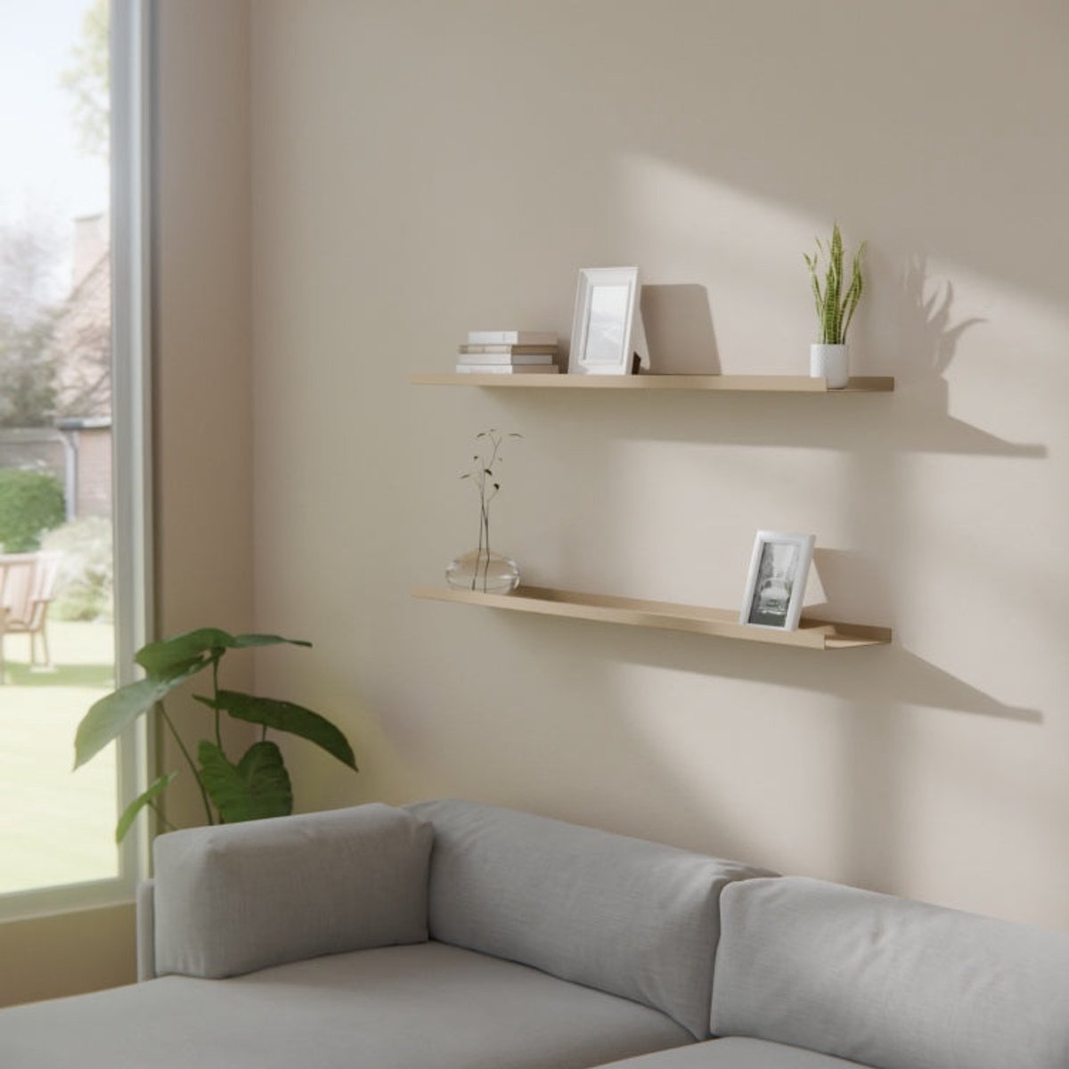 Metalen Wandplank Edge Grijsbeige 120 cm - Kunst van Staal