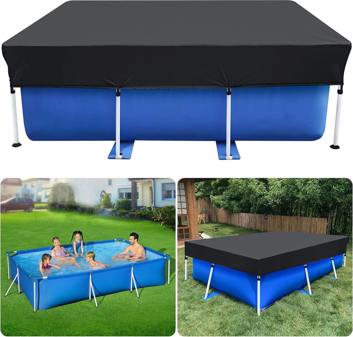 Zwembadhoes Voor Rechthoekig Zwembad - 225x150 Cm - Waterdichte Beschermhoes - Zwart - Geschikt Voor Zomer En Winter - UV-Bestendig Materiaal