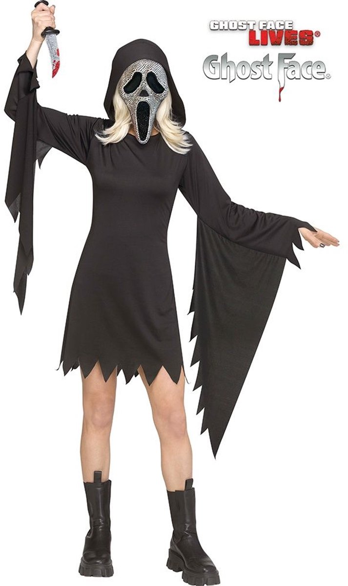 Ghost Face® Scream Kostuum Dames Met Zilveren Masker