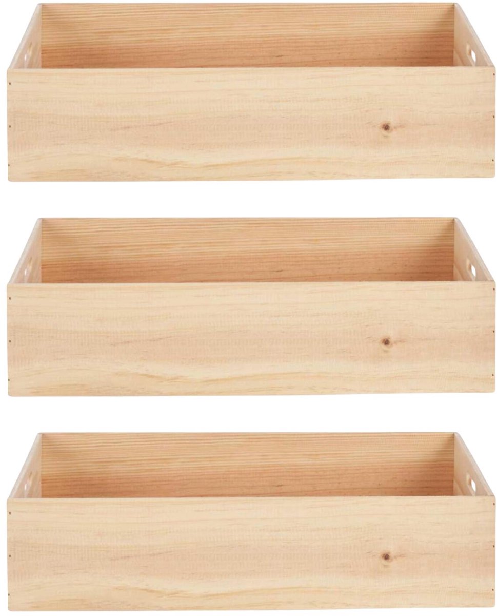 Home&styling opbergbox Praag - 3x - 60 x 40 x 14 cm - hout - natuurlijke look - opbergkist