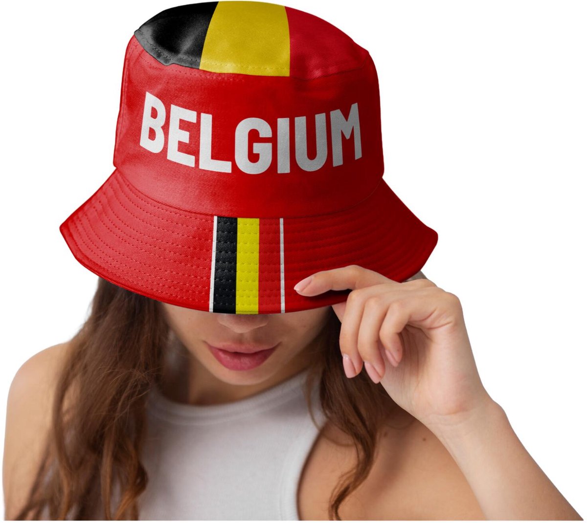 Funny Fashion Verkleed hoedje Supporters - Belgium - Belgie - rood - bucket hat - volwassenen - landen