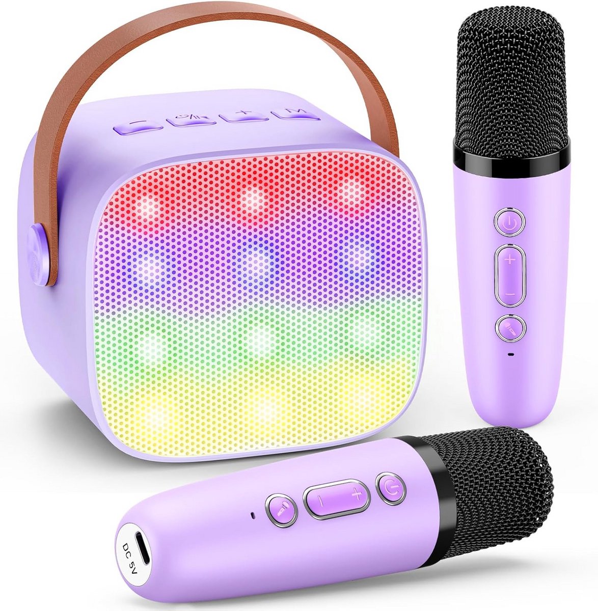 Draagbare karaokeset - Zing set - Feestjes organiseren - Met stemwisseling - 2 microfoons - Paars