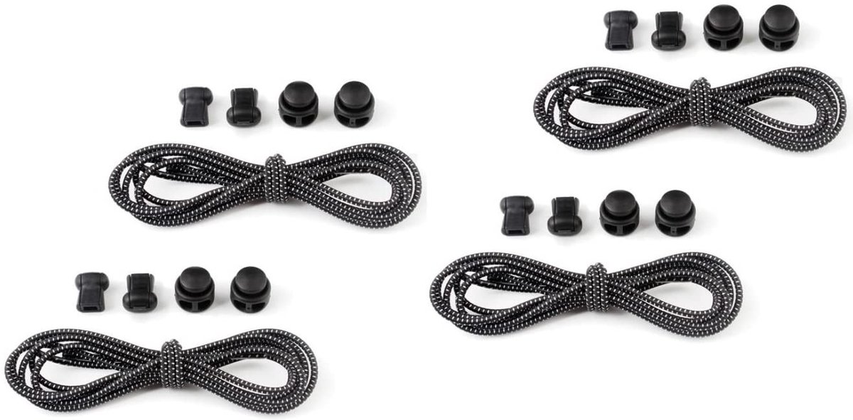 MTTProducts - Elastic Laces - No-Tie Laces - Quick Release Systeem - 100 cm - Reflecterende Laces - Voor Sport en Senioren - Zwart