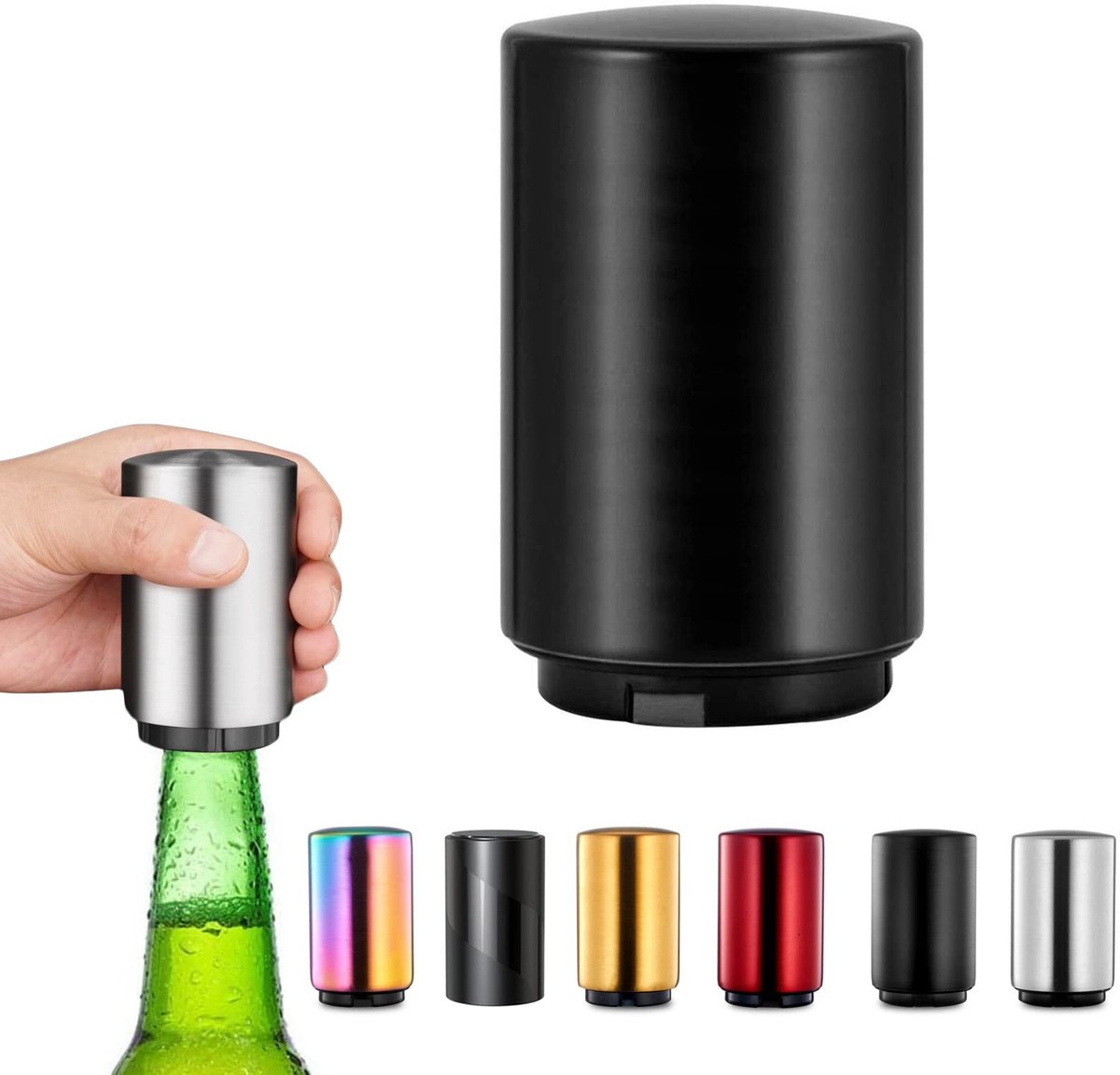MTTproducts- Bierflesopener Roestvrij Staal - Magnetische Flesopener - Pushdown Flesopener - Keukengadget - Biergeschenk - Voor Mannen