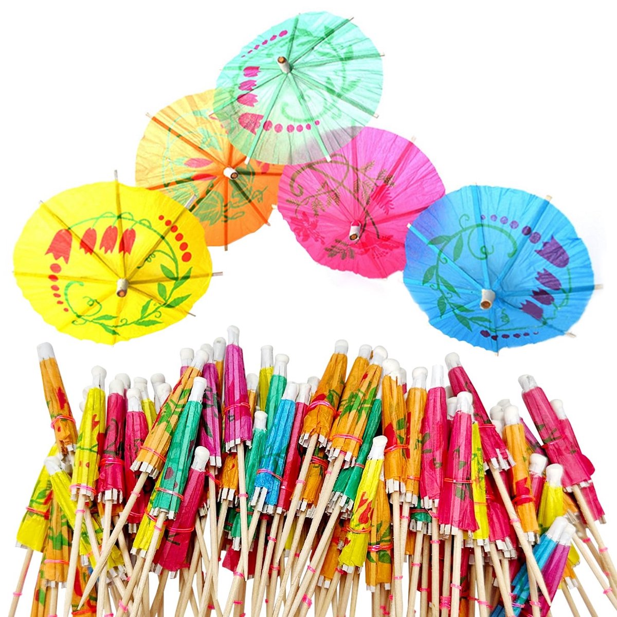 Allecto - Cocktailaccessoires - 100 stuks kleurrijke paraplu's - Perfect voor feestjes - Decoratie voor dranken - Voedselveilig en leuk - Geschikt ...