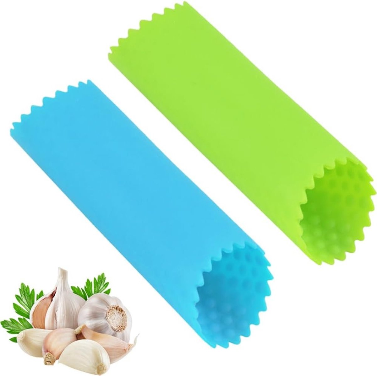 Efficiënte Knoflook Schiller - Set van 2 Knoflook Roller Peeling Tubes voor Keuken, Blauw/Groen, Keukenaccessoires