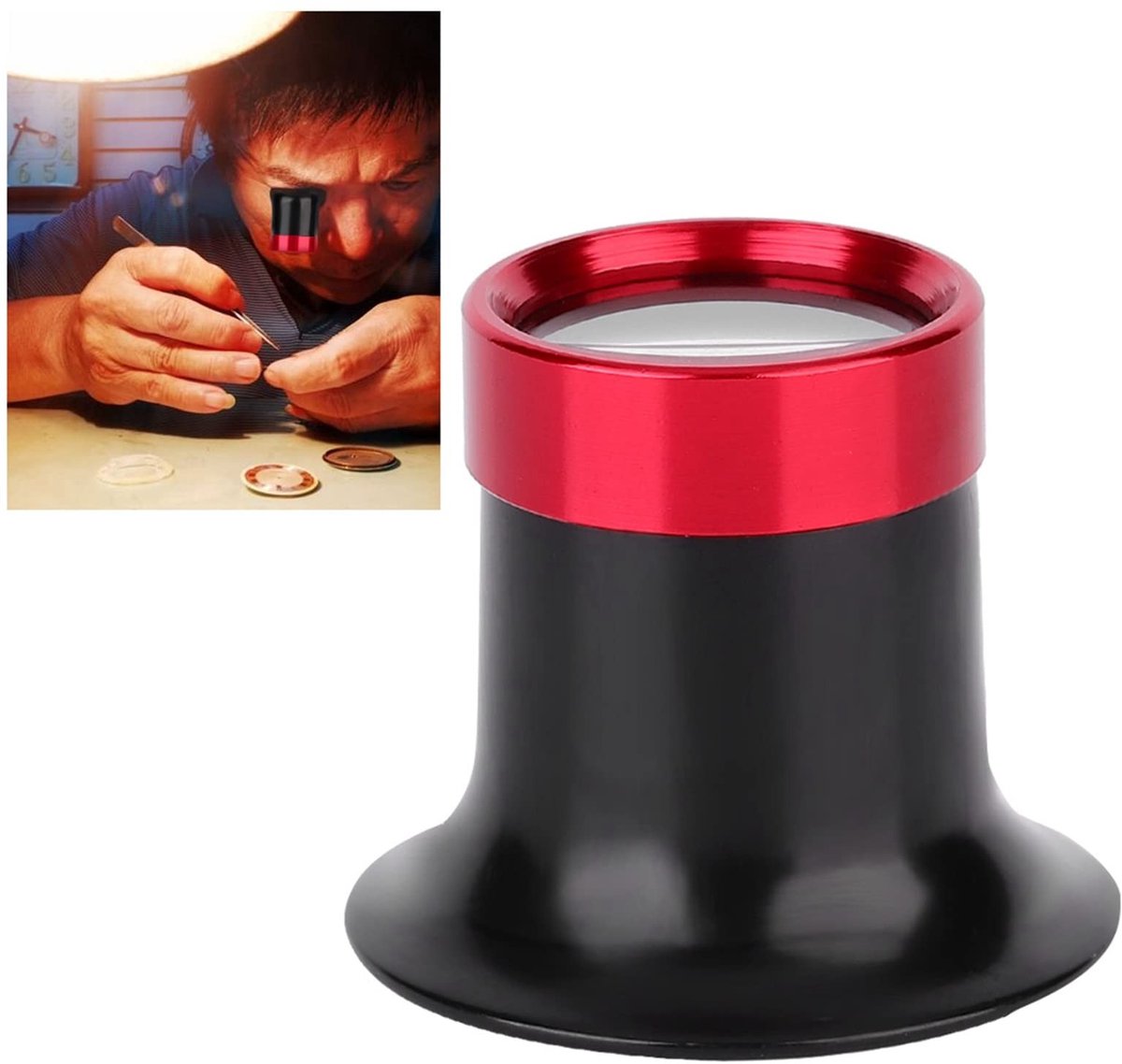 NTHProducts - Monoculaire Sloop - Juweliersloep - Handig voor Detailwerk - Rood - Vergrootglas - Perfect voor Juwelen en Naaien - Geschikt voor Volwass...