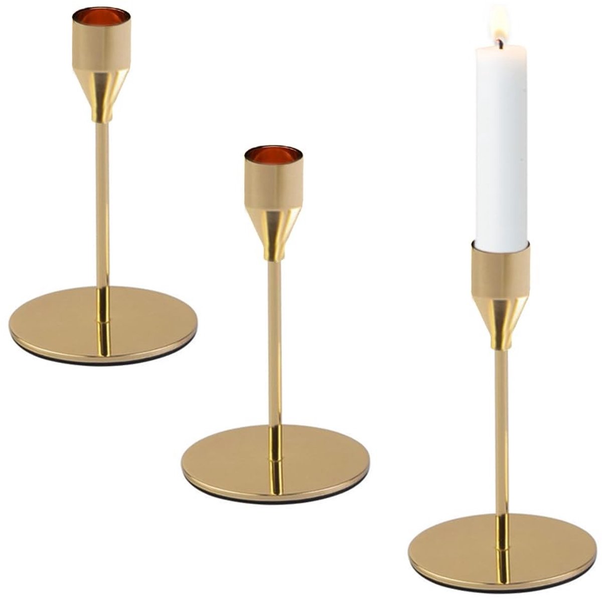 NTHProducts - Gold Metal Candle Holder - Decoratieve Kaarsenhouders - Vintage Stijl - Goud - Voor Tafel en Feestelijkheden - Set van 3