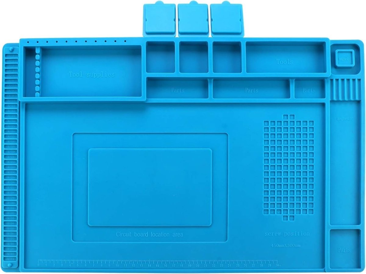 NTHProducts - Magnetic Solder Mat - Siliconen Reparatiematte - 45 x 30 cm - Geschikt voor Elektronica - Blauw - Voor Solderen en Repareren