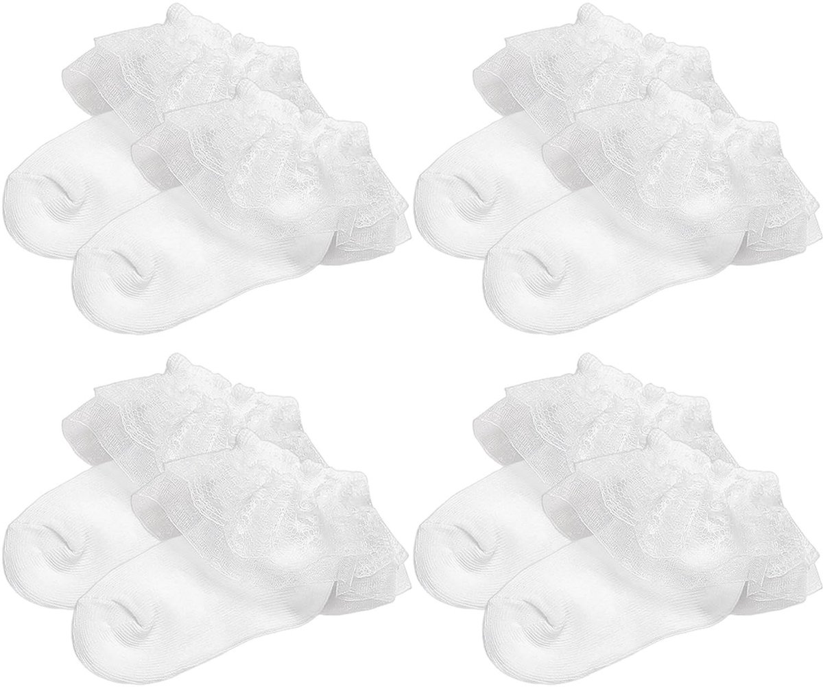 Cosensi - Meisjes Sokken - Zacht en Comfortabel - 4 Pairs - Wit - Baby Sokken - Perfect voor Kinderen - Stijlvol en Praktisch