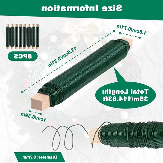 8 Rollen Gegalvaniseerd IJzerdraad met Houten Spoel, Flexibel Tuindraad 0.7mm x 35m voor Bloemschikken, Creatief Modeleren en Tuinieren van Merkloos — afbeelding 4