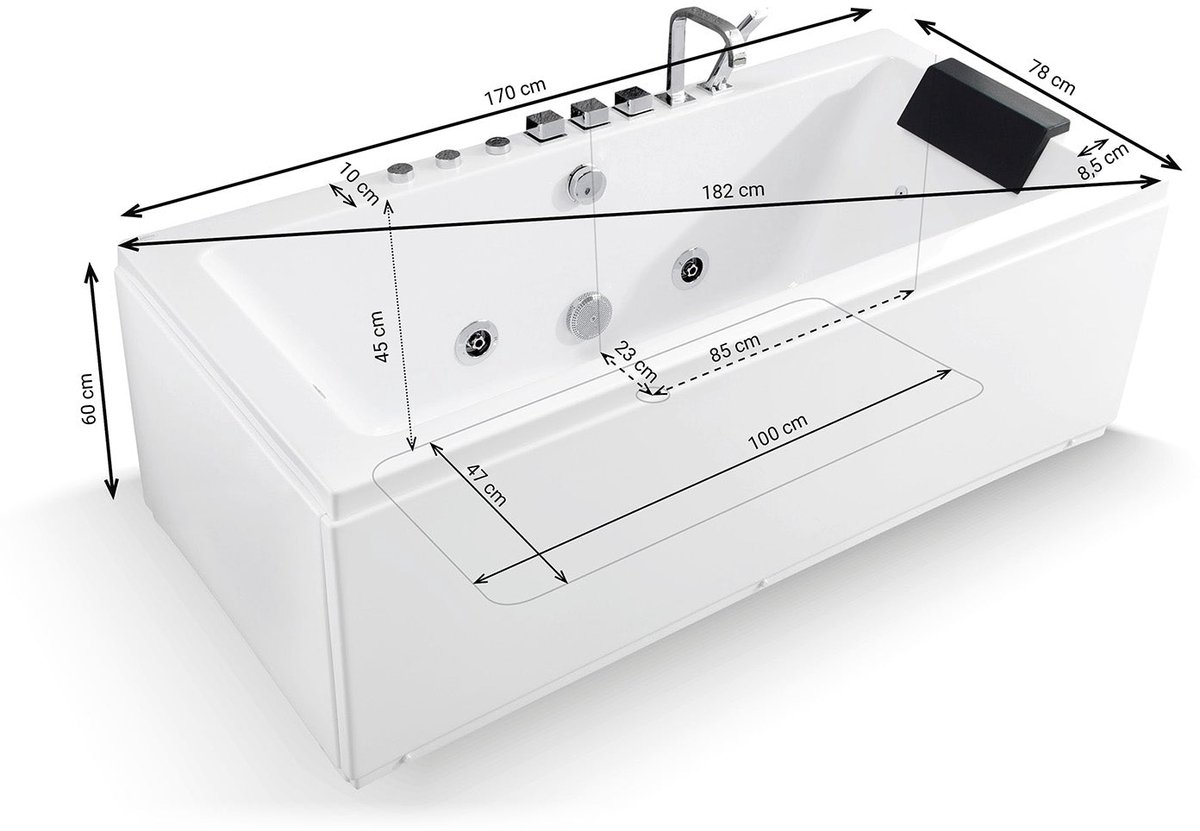 SPALINA - Whirlpool bad - Sikinos Jets, 170 x78 x60 cm, Wit