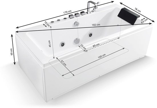 SPALINA - Whirlpool bad - Sikinos Jets, 170 x78 x60 cm, Wit