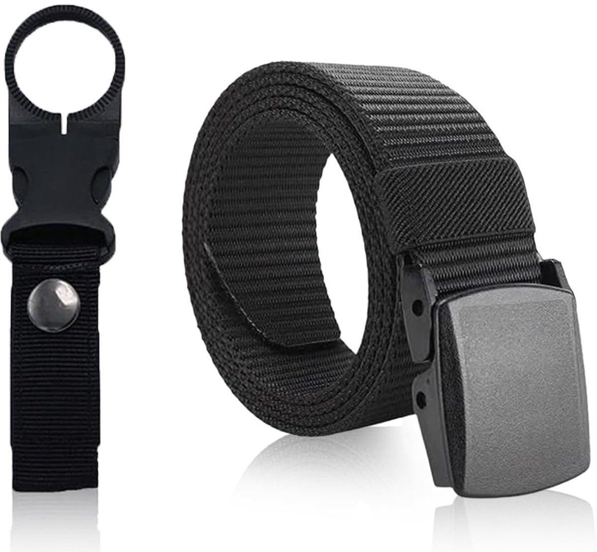 Allecto - Nylon werkriem voor heren - Verstelbare werkriem zonder gaten - Zwart - Riem met waterflesclip - Uniseks - 130 cm x 38 mm
