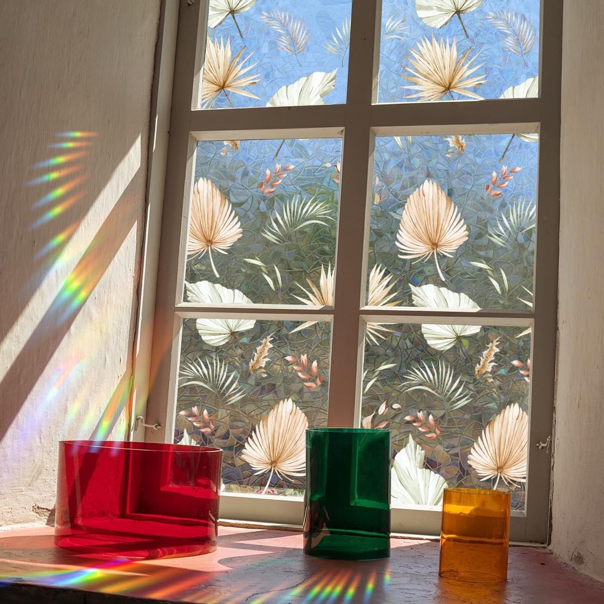 Allecto - Runtoo Window Film - Decoratieve raamfolie - 3D effect - 40x101.5 cm - Geel - Stained glass - Geschikt voor badkamer en woonkamer