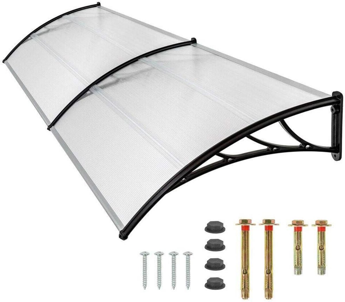 Transparante Luifel - Deur Overkapping - Huis Beschermen - Vlamwerend Polycarbonaat - 200 x 93 cm - Zwart