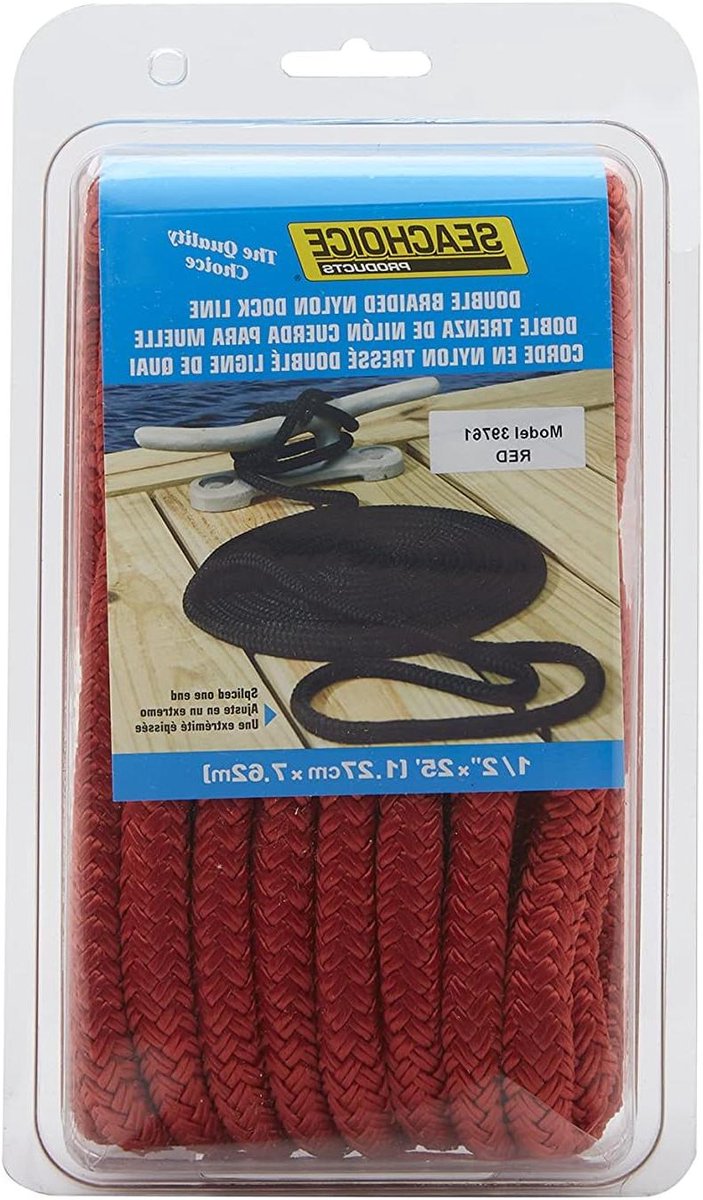 Nylon Dock Lijn - Aanmeerlijn Bootlijn - Veilig Aanmeren - Dubbel Gevlochten - 1/2 " X 25 Ft - Rood