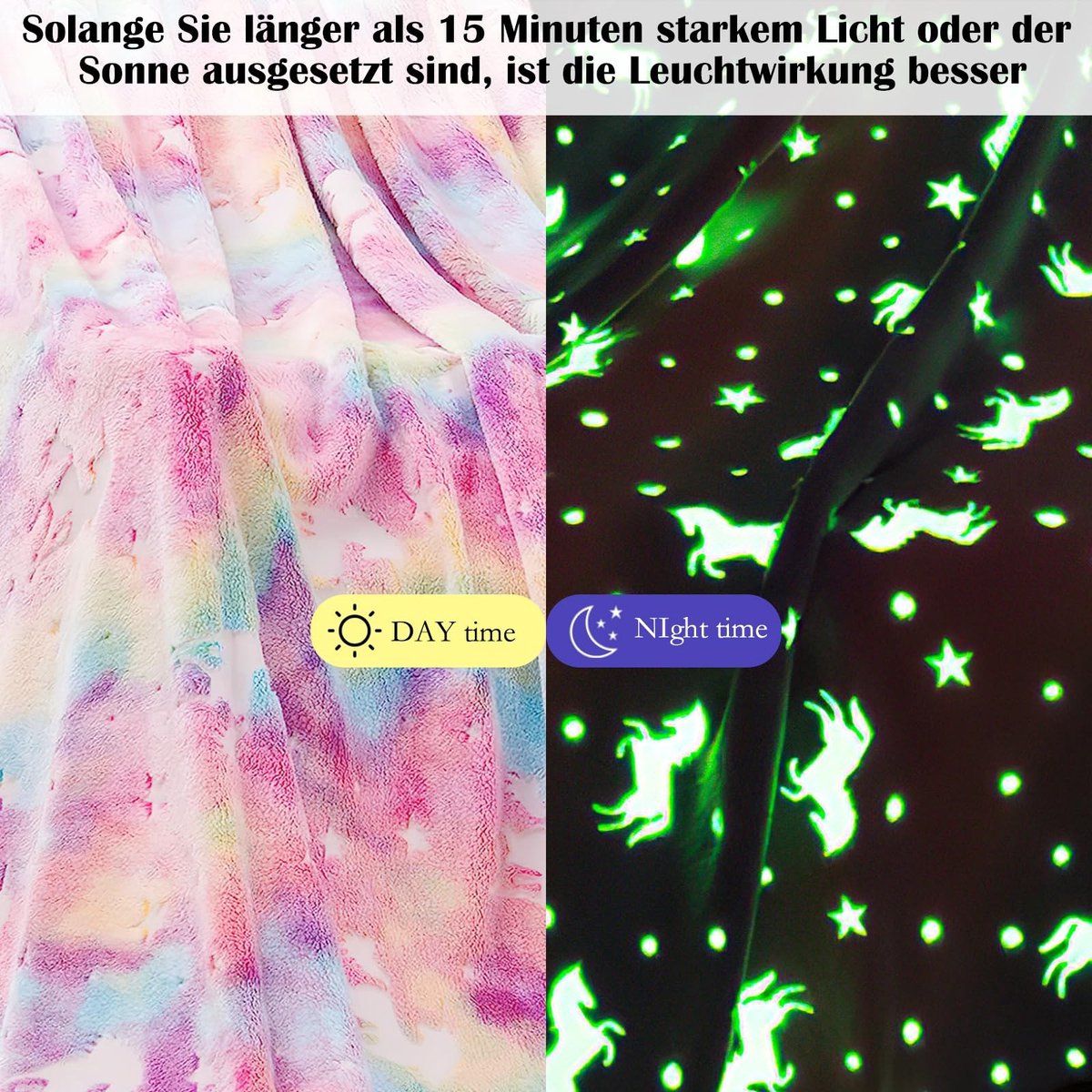 VT Goods - Knuffeldeken - Eenhoorn - Lichtgevend in het Donker - Regenboog - Fleecedeken voor Kinderen - Geschikt voor Jongens en Meisjes