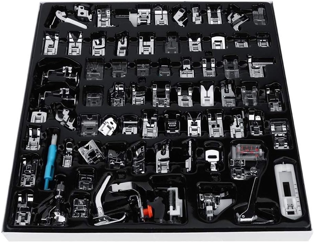 Multifunctionele Set van 72 Naaivoetjes voor Huishoudelijke Naaimachines, Inclusief Accessoires voor Diverse Naaiprojecten en Creatieve Klussen