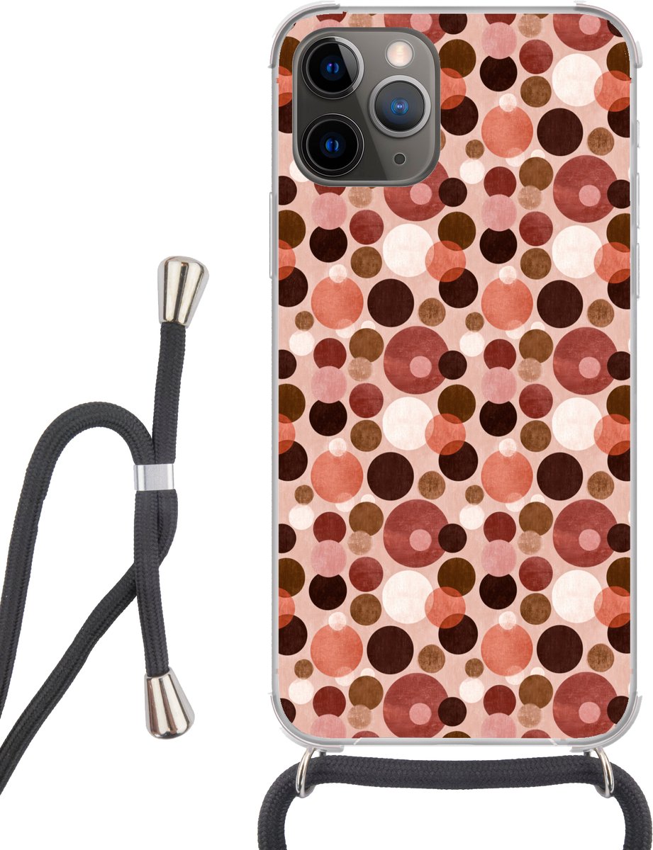 Telefoonhoesje Geschikt voor iPhone 12 pro crossbody - Cirkels - Modern - Kleurrijk - Siliconen - Crossbody - Backcover met Koord - Telefoonhoesje met koord - Hoesje met touw Telefoonhoesje