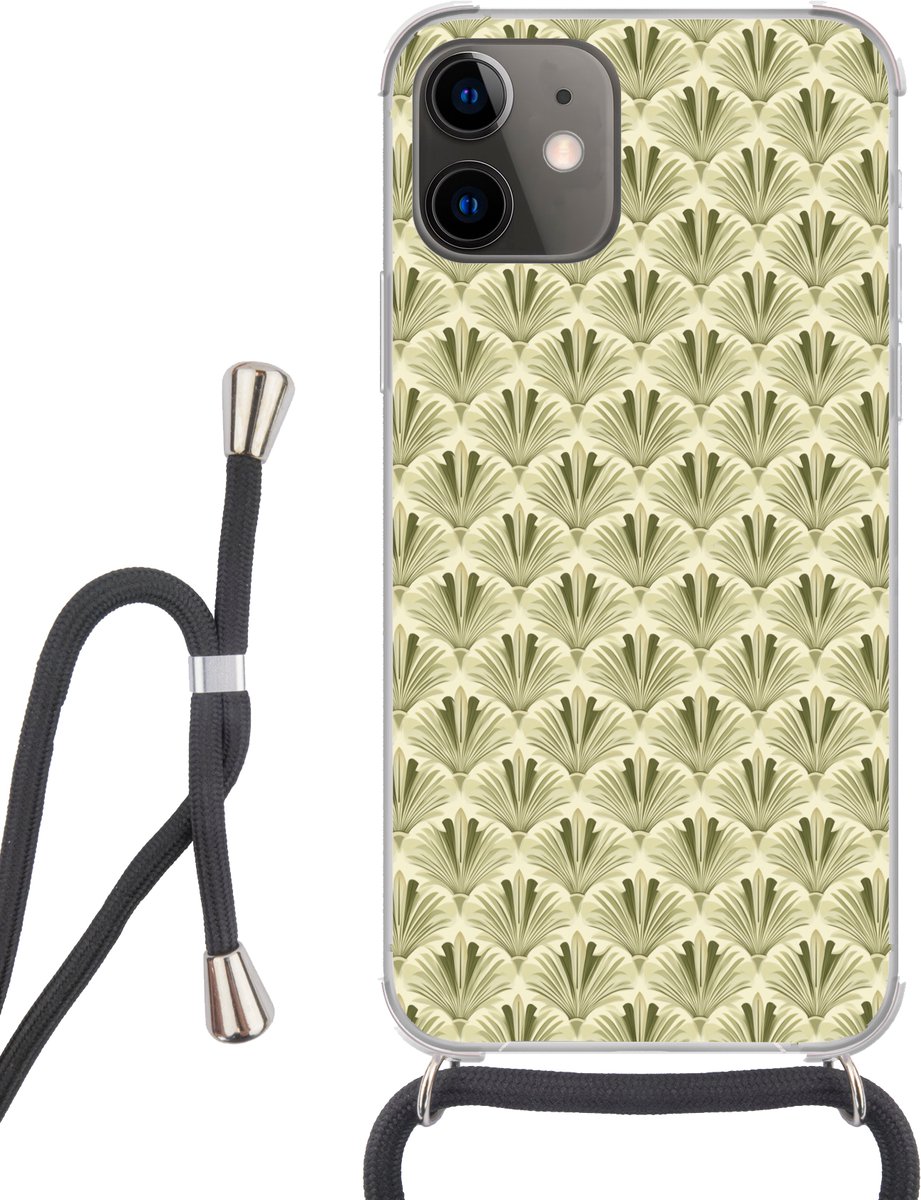 Telefoonhoesje Geschikt voor iPhone 11 - Klassiek - Waaier - Groen - Siliconen - Crossbody - Backcover met Koord - Telefoonhoesje met koord - Hoesje met touw Telefoonhoesje