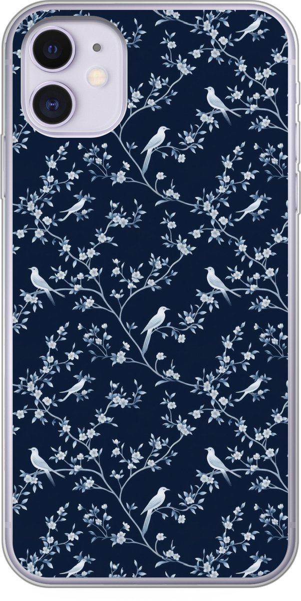 Telefoonhoesje Geschikt voor iPhone 11 hoesje - Grafisch - Bloesemtak - Blauw - Siliconen Telefoonhoesje Telefoonhoesje