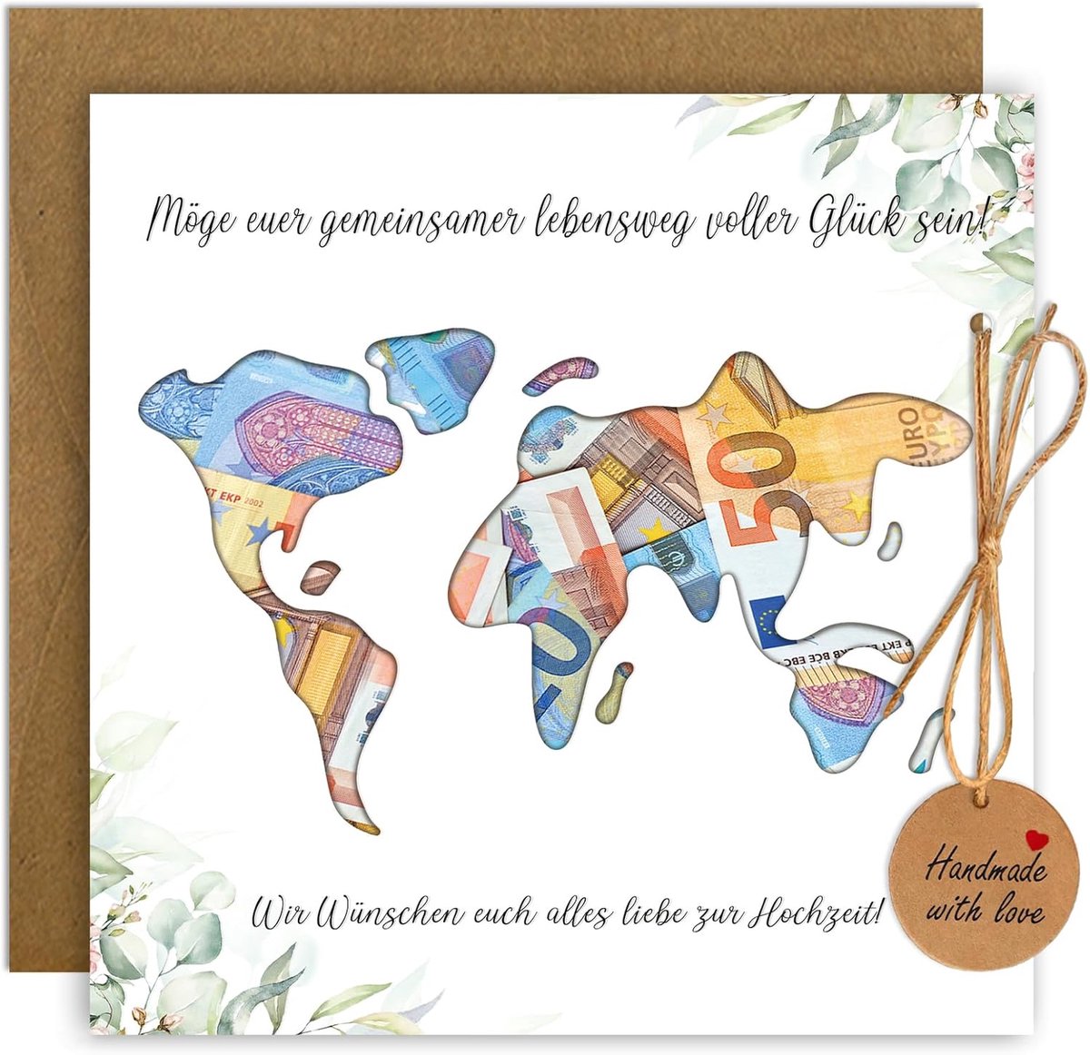 Money gift wedding - gepersonaliseerde trouwcadeaus bruid en bruidegom - wereldkaart enveloppen - trouwkaart verpakkingen - reiscadeau