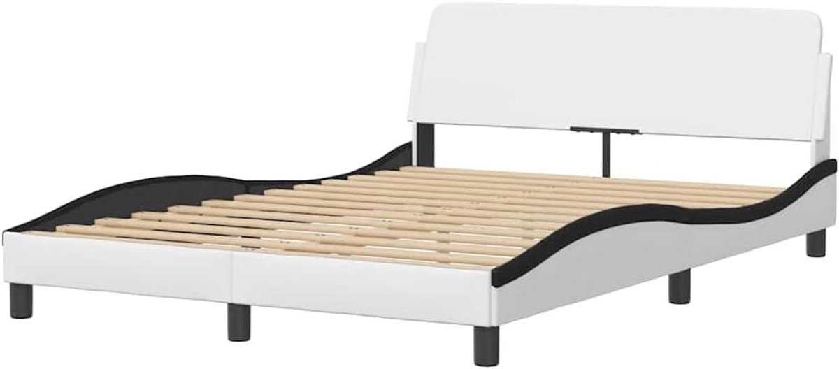 Bedframe Kunstleer - Tweepersoonsbed Omouw - Slaapkamer Inrichten - Met Hoofdeinde - 120x200 cm - Zwart en Wit